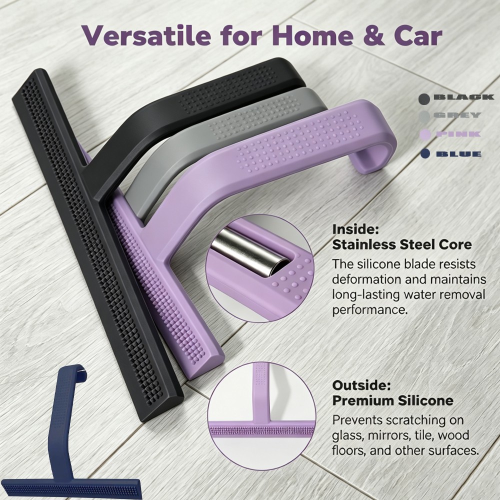 Shower Squeegee Silicone Glass Wiper with Hook for Bathroom Mirror Car Cleaning