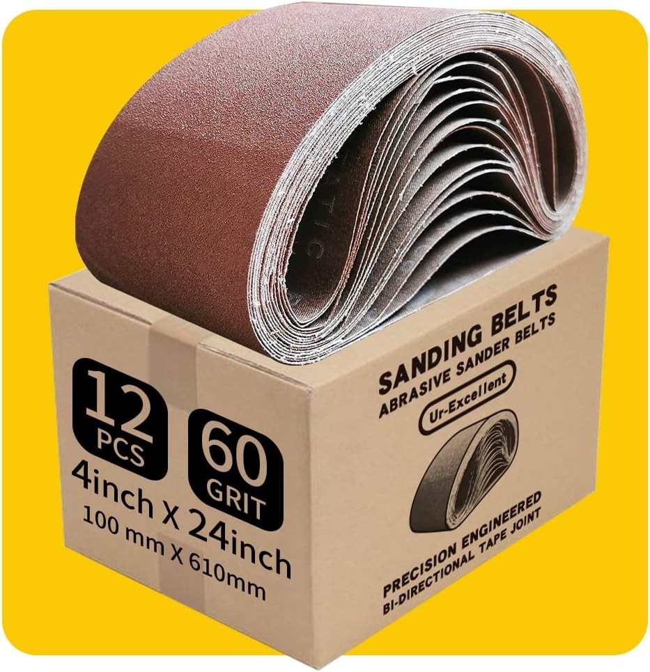4 x 24 Inch 60 Grit Sanding Belt 12 Pack Premium Aluminum Oxide Sandpaper