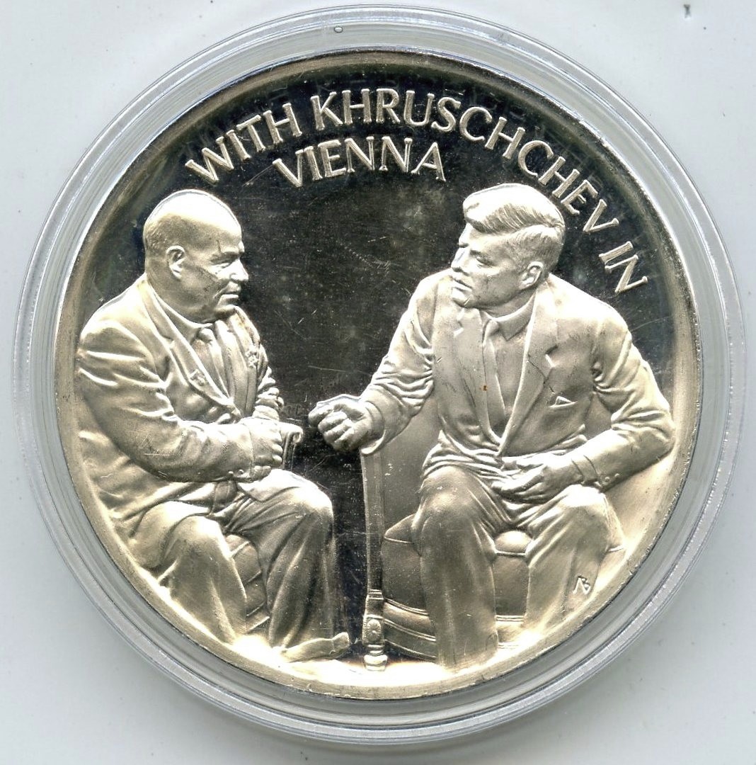 JFK Kennedy Khruschchev Vienna 999 Silver 1 oz Art Medal Round Legacy P921