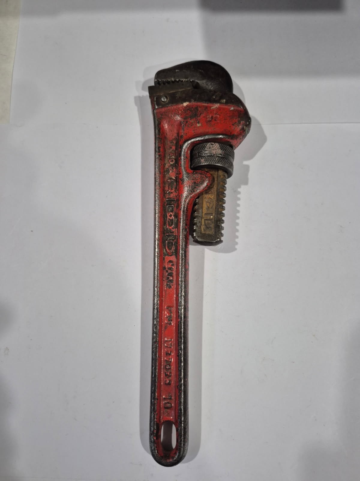 VINTAGE RIGID 10" Heavy Duty Pipe Wrench USA The Ridge Tool Co. Elyria Ohio