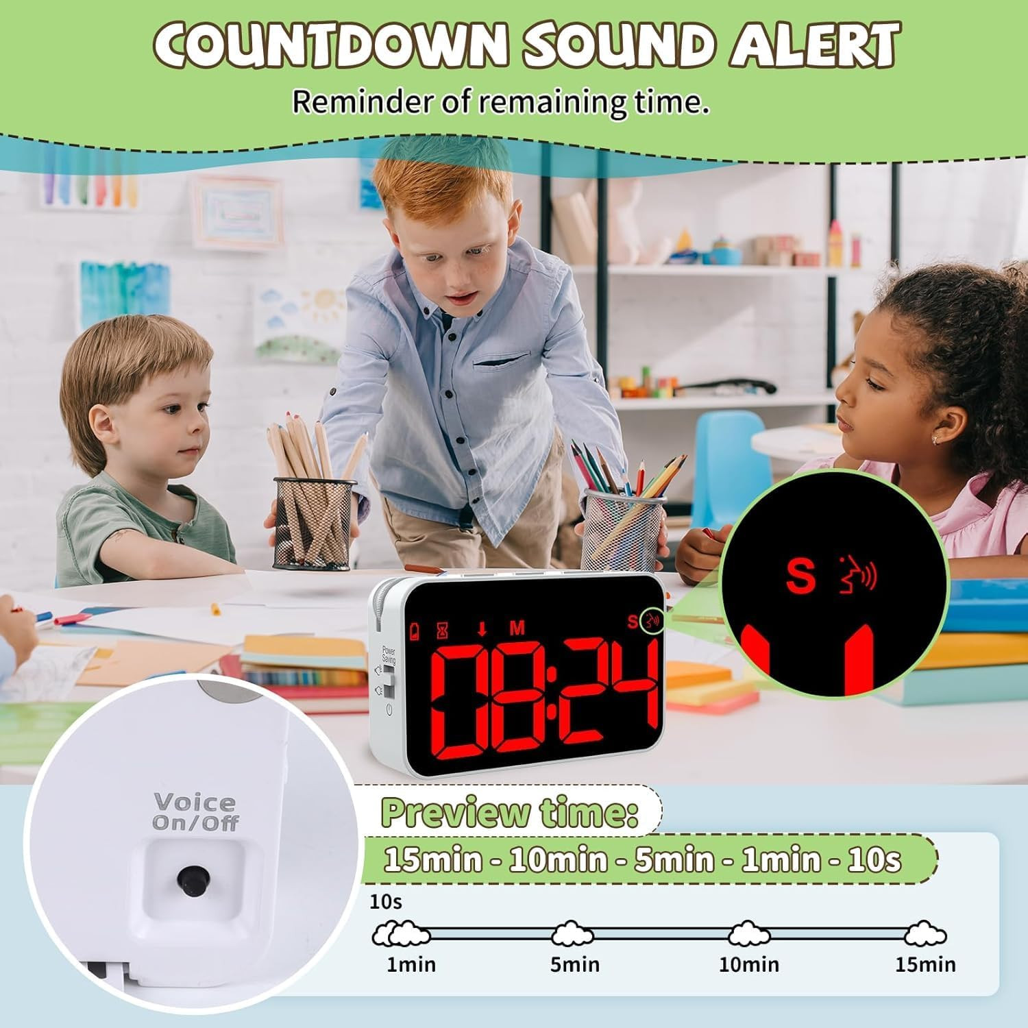 Kitchen Digital Timer, Count down Up, Rechargeable, Vibration Mode Adjustable Vo