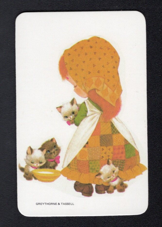 Vintage Swap Card - Cute Girl with Kittens (BLANK BACK) (MINT)