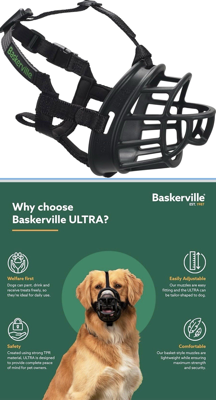 Brand New Baskerville Ultra Dog Muzzle Basket Mouth Guard Black Size 5 Training