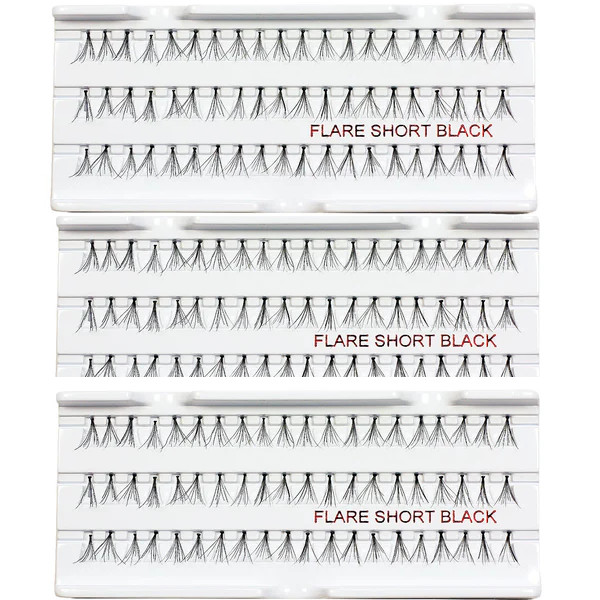 (PACK OF 3) Stardel Lash 100% Human Hair Eyelashes -Black FLARE SHORT