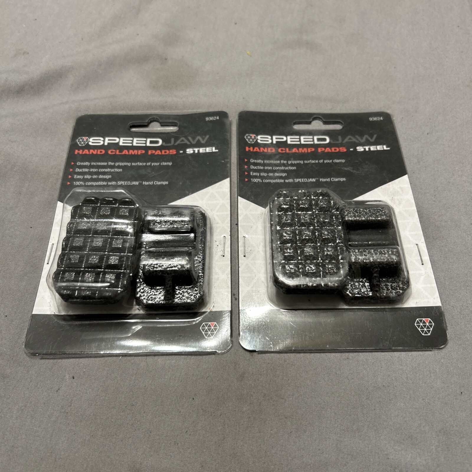 SPEED JAW NOS STEEL HAND CLAMP PADS DUCTILE-IORN 93624 (LOT OF 2, 4 PADS)