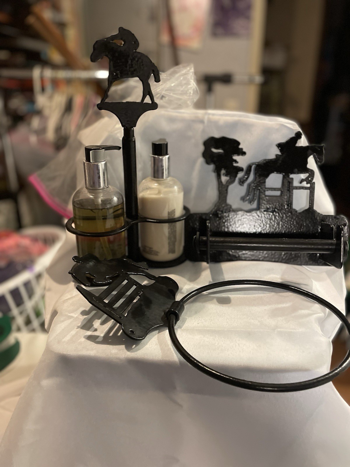 4 Piece Bathroom Equestrian Gun Metal Set