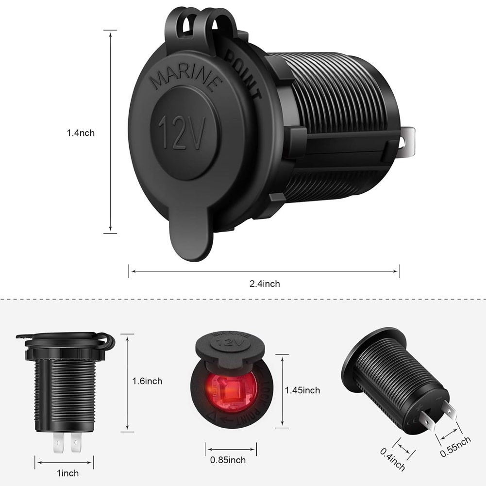 12V Car Marine Cigarette Lighter Socket with Red LED Power Oulet Socket Adapter