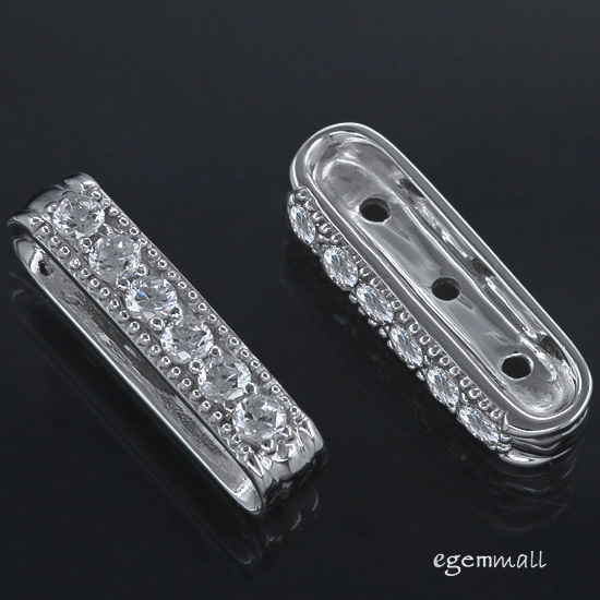 1x Fine Sterling Silver CZ 3-Strand Rectangle Spacer Bar 4 x 20mm #51741