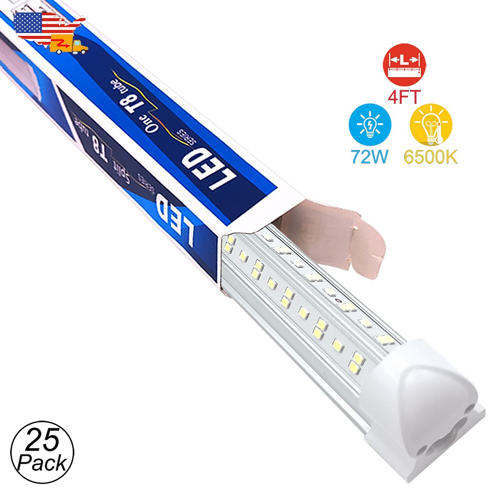 25Pack 4 Ft Led Shop Lights Ceiling Mounted Fixtures 72W 72000Lm 6500K Daylight