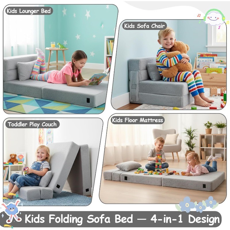 Kids Floor Mattress Toddler Child Fold Up Sofa Couch Convertible Futon Folding