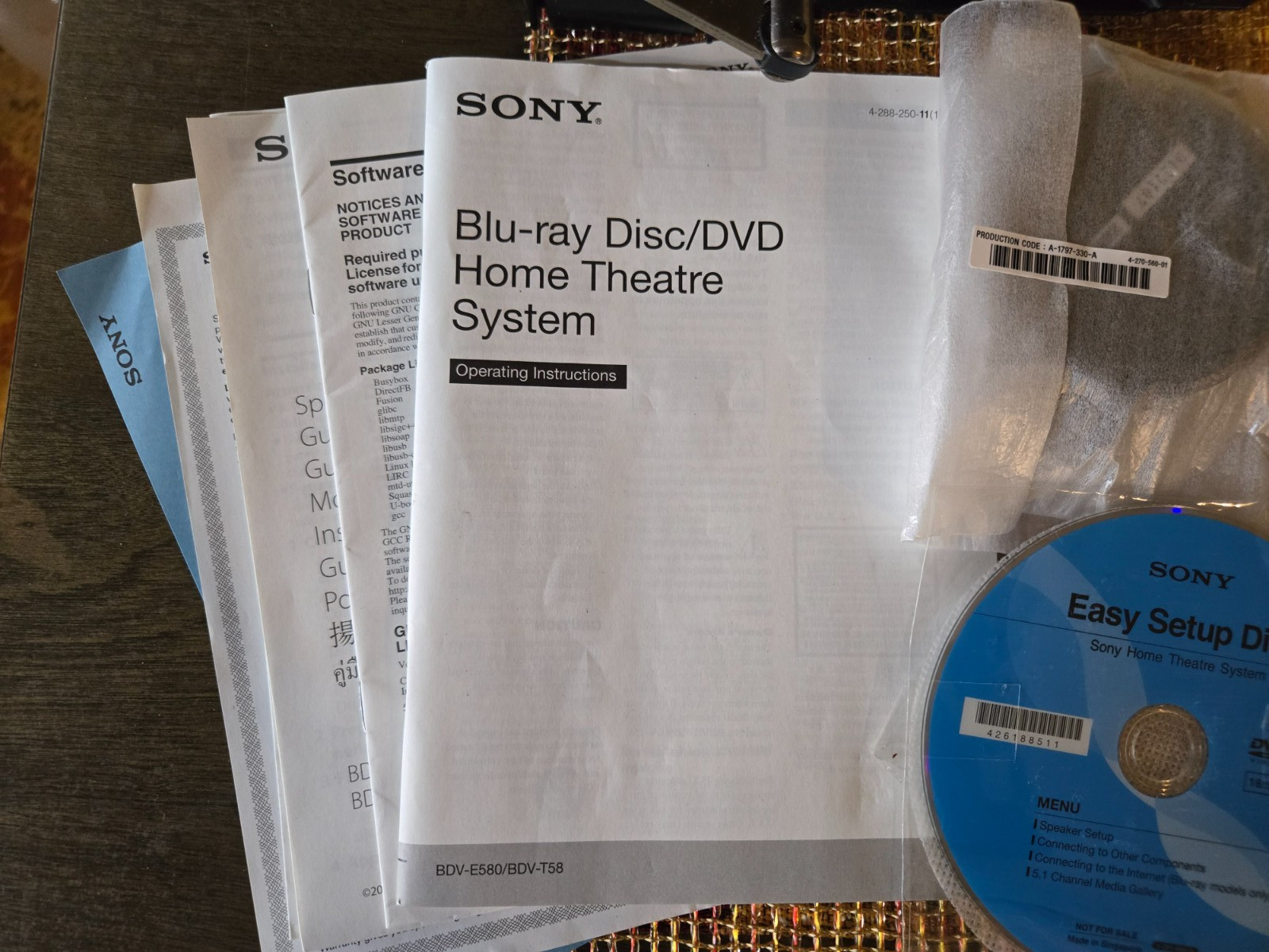 Sony Blu-Ray Disc/DVD Home Theatre System Accessory Kit Speaker Wire iPod Dock