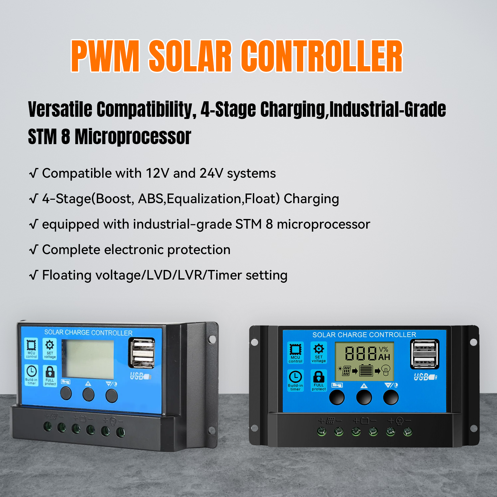30A Solar Panel Battery Charge Controller 12V/24V LCD Regulator Auto Dual USB US