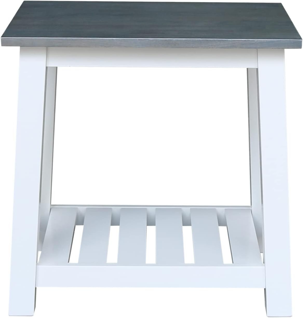 Surrey Solid Wood End Table with Shelf in White/Heather Gray