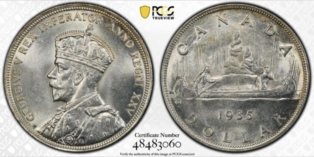 1935 CANADA Silver Dollar! PCGS Graded MS64! Gold Shield w/ TrueView!!