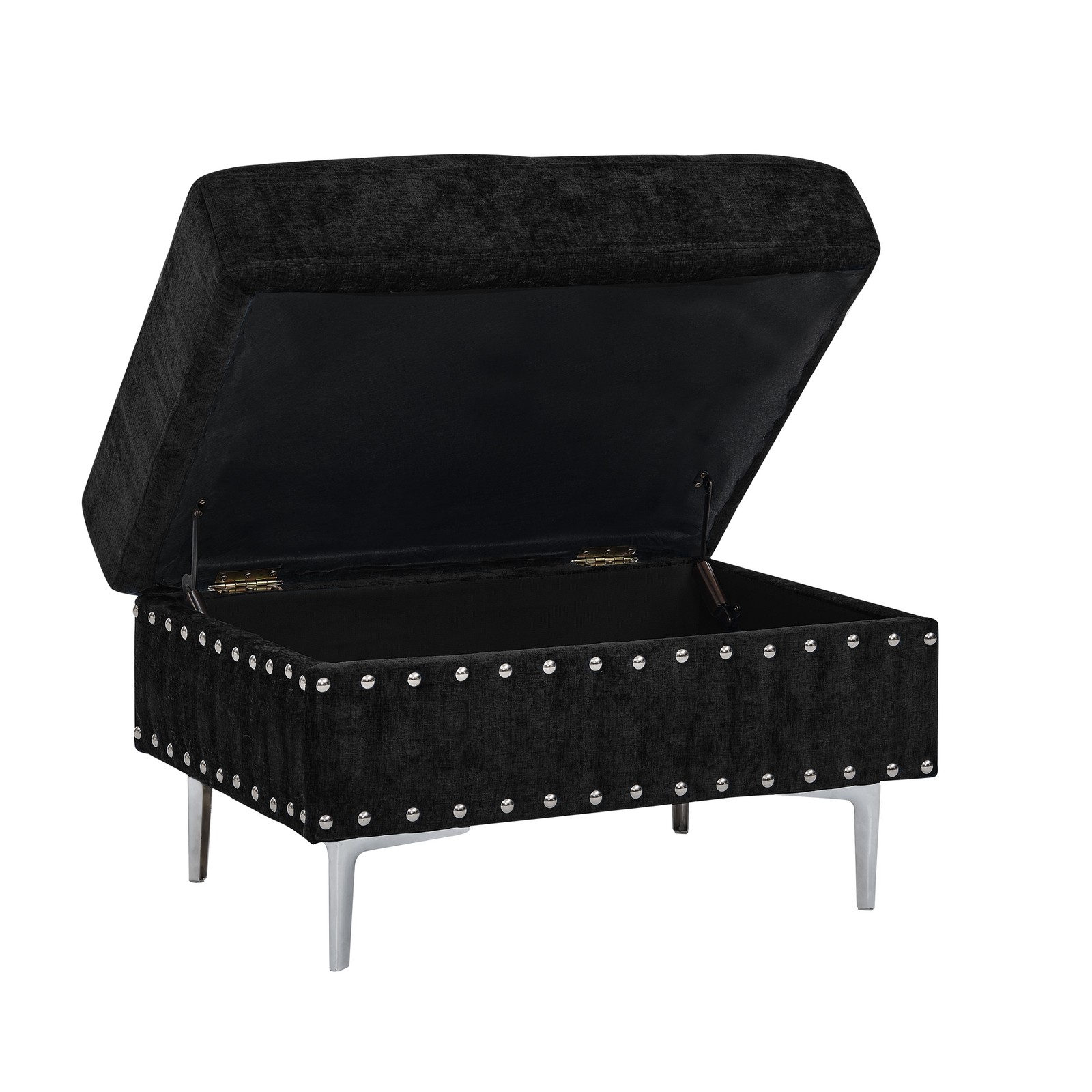 Sectional 3-Seaters Sofa with Chaise, Storage Ottoman, Metal Legs and Copper Na