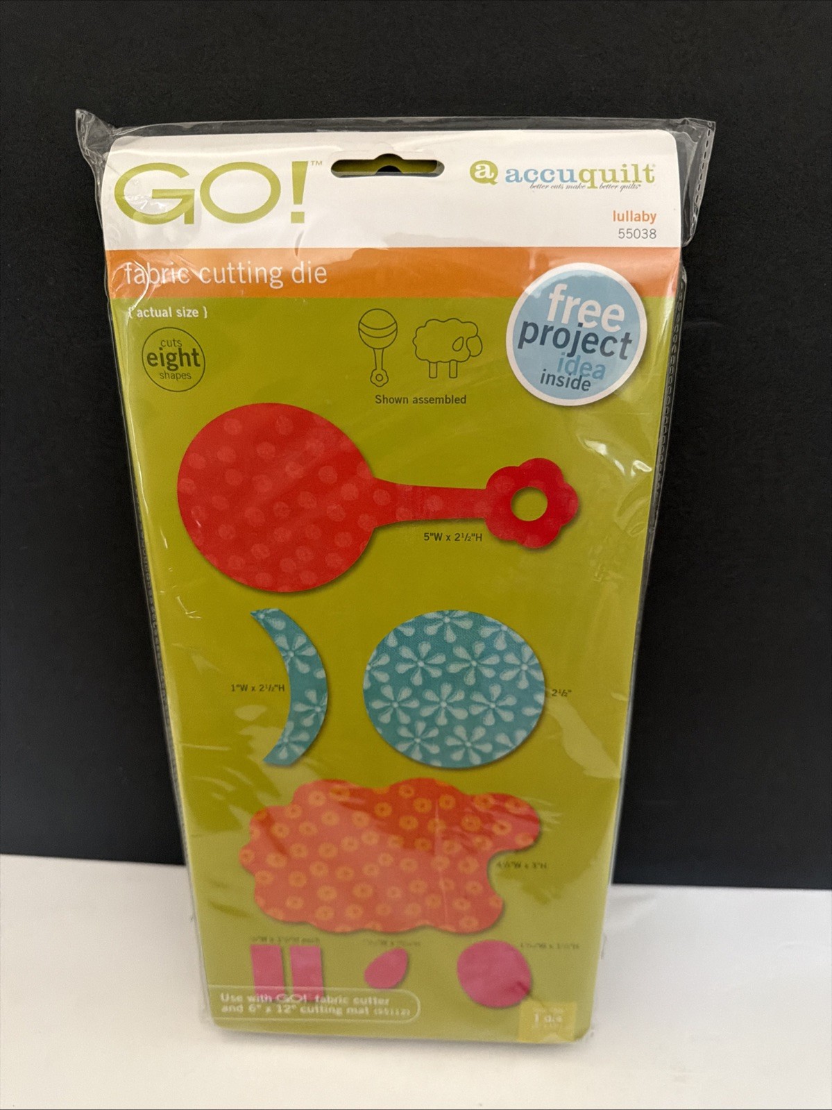 AccuQuilt GO Fabric Cutting Die LULLABY#55038 Shapes Rattle Sheep NEW