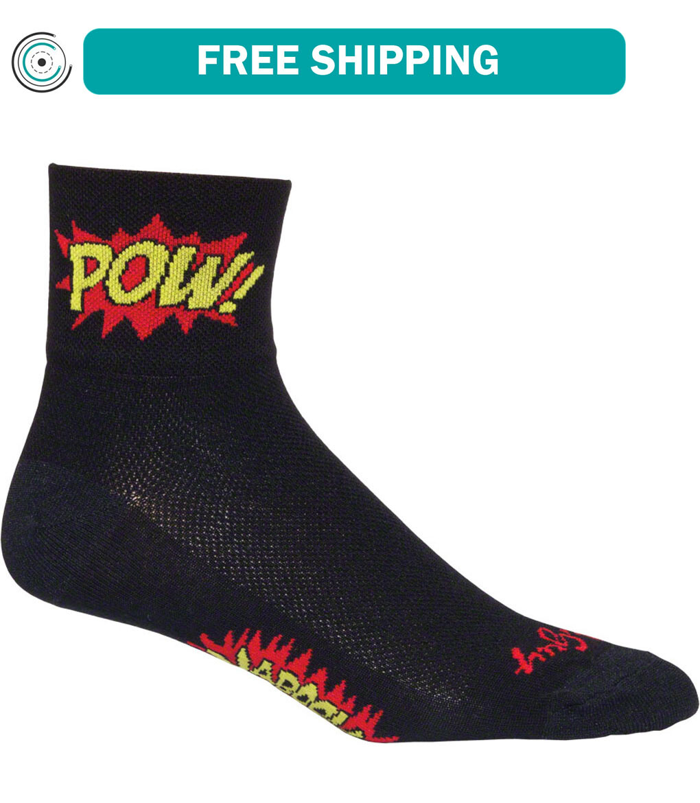 SockGuy Boom Pow Sock Black SM/MD 3-4" Cuff Height Synthetic Warm Weather Sock