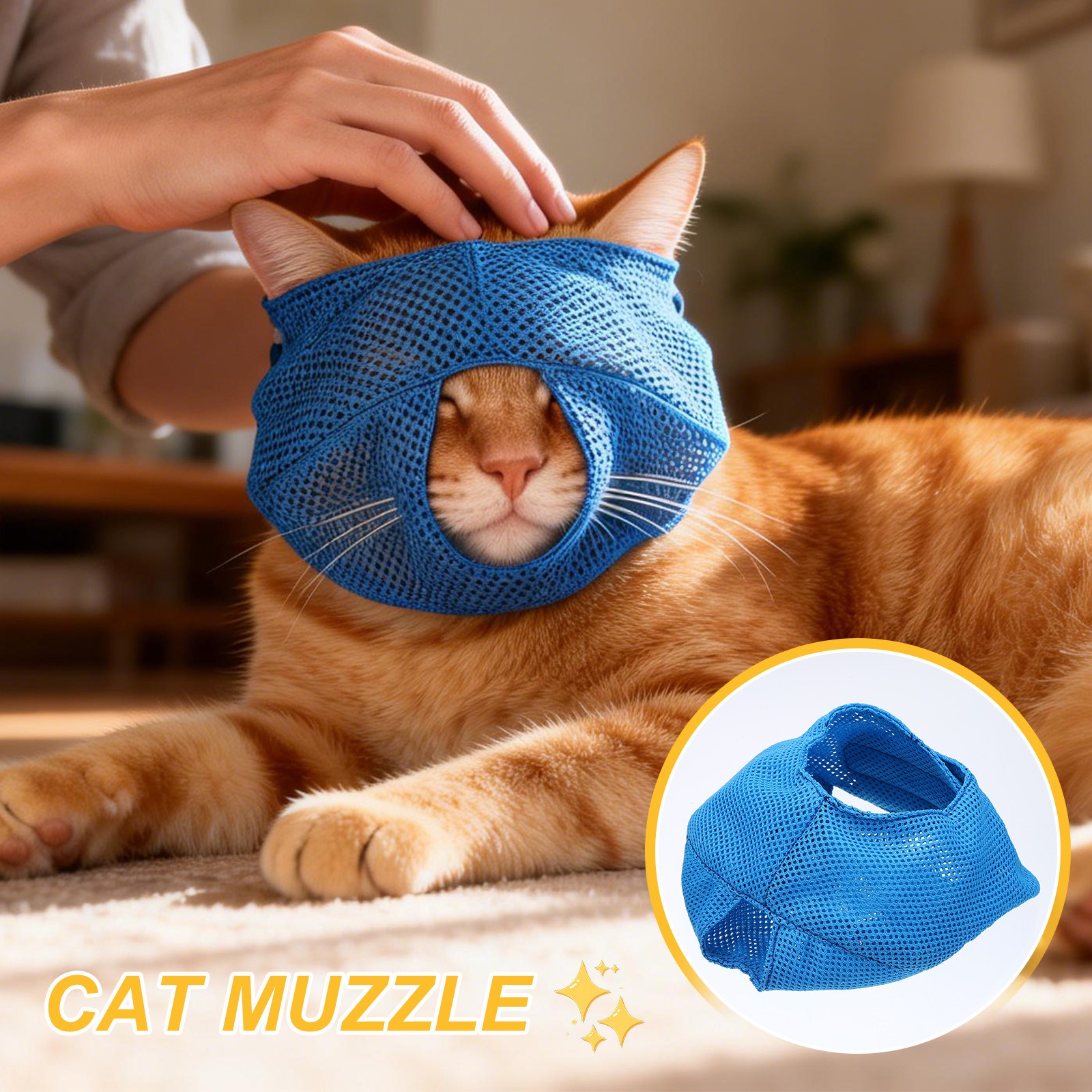 Cat Muzzle Breathable Mesh Muzzle Circumference 7-9 Inches Dark Blue