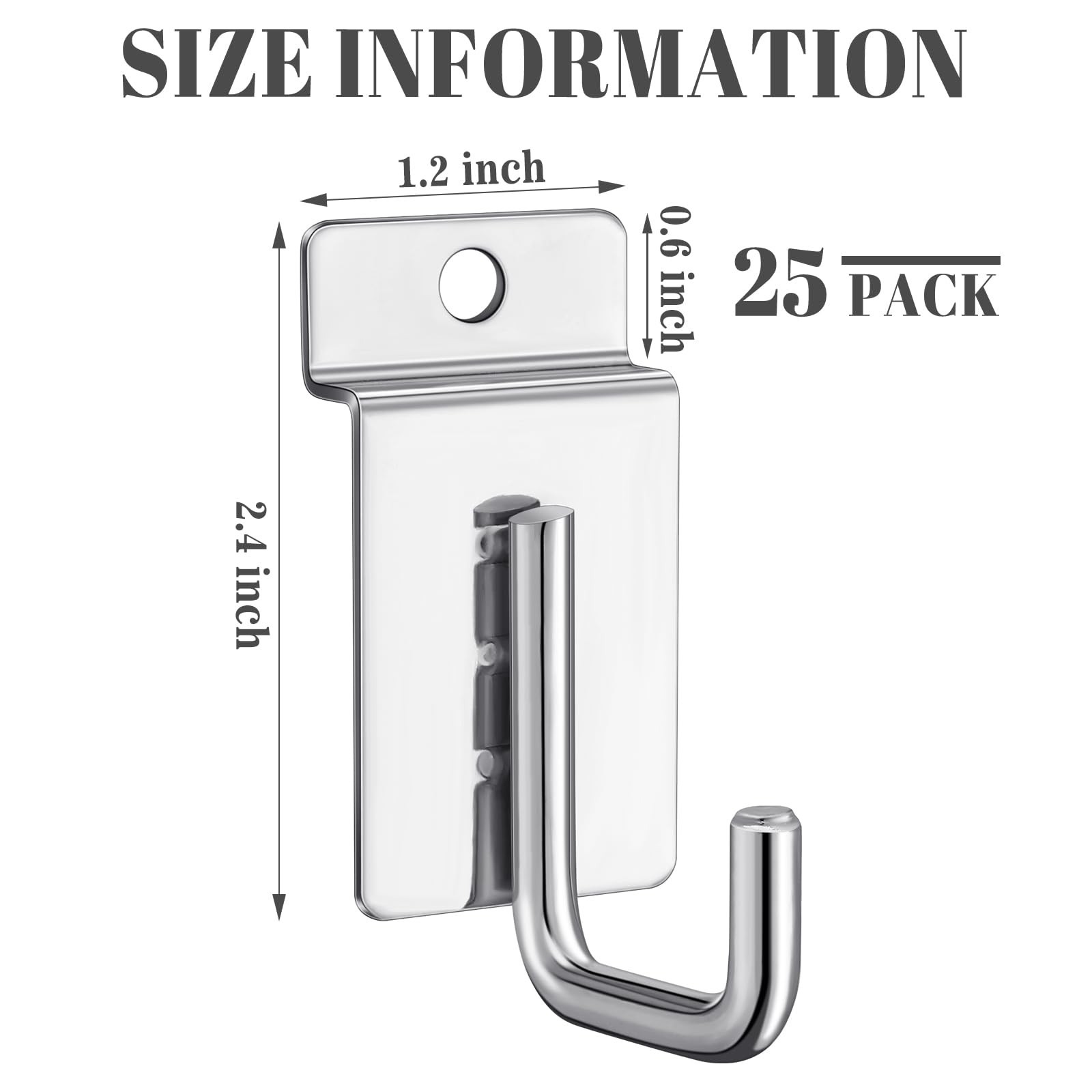 25 Pack J Shaped Slatwall Hooks and Hangers,Silver