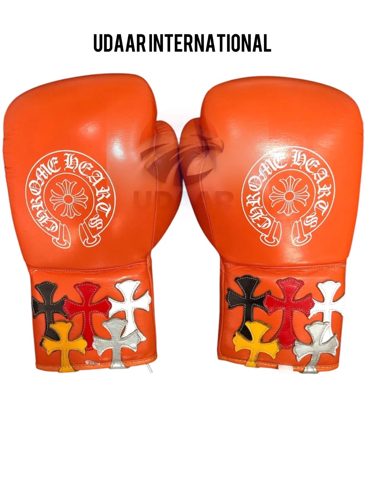 Orange Chrome Heart Gloves - Premium Real Leather, Custom Logo Options