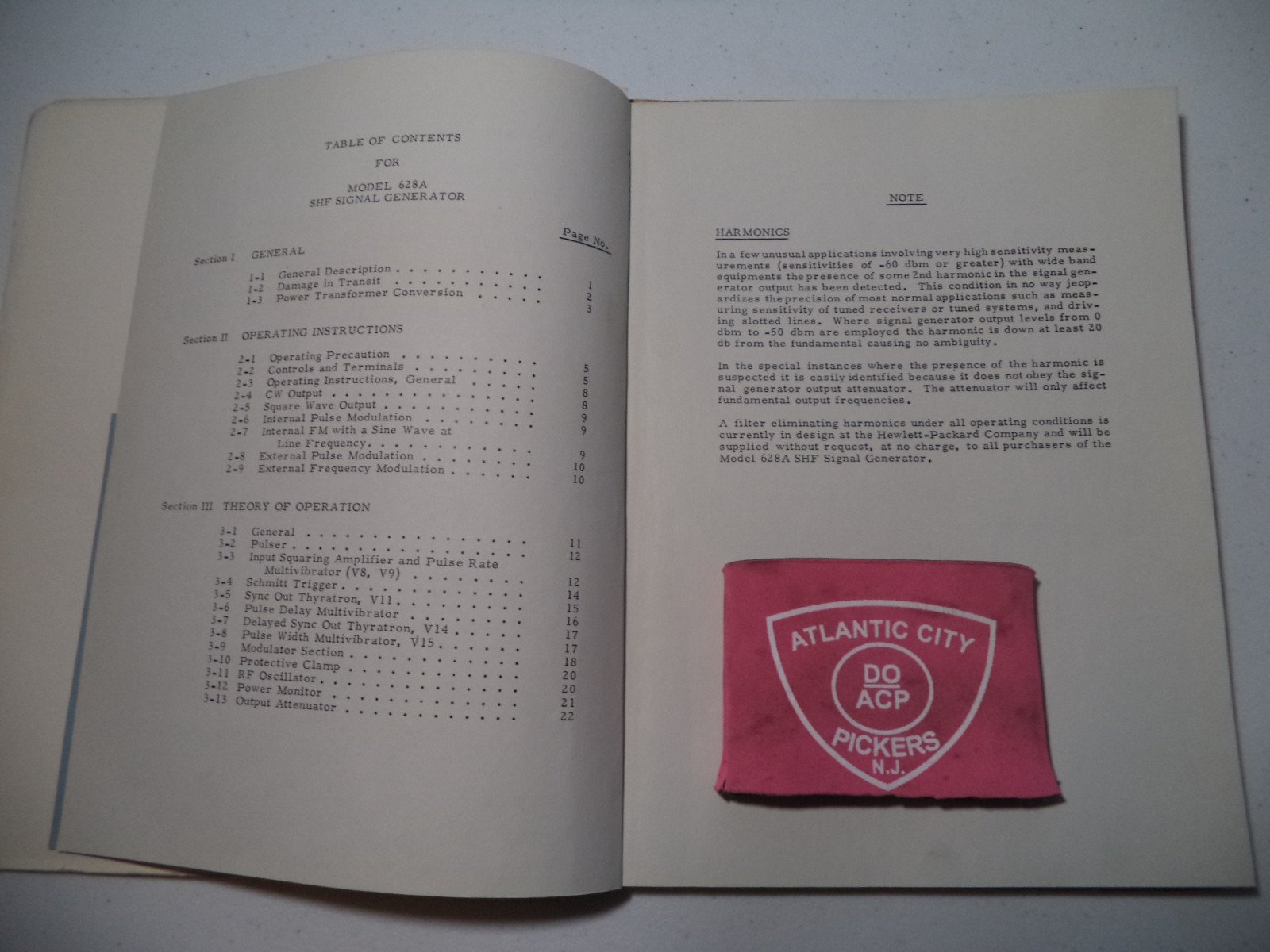 HEWLETT PACKARD MODEL 628A SHF SIGNAL GENERATOR OPERATING AND SERVICING MANUAL
