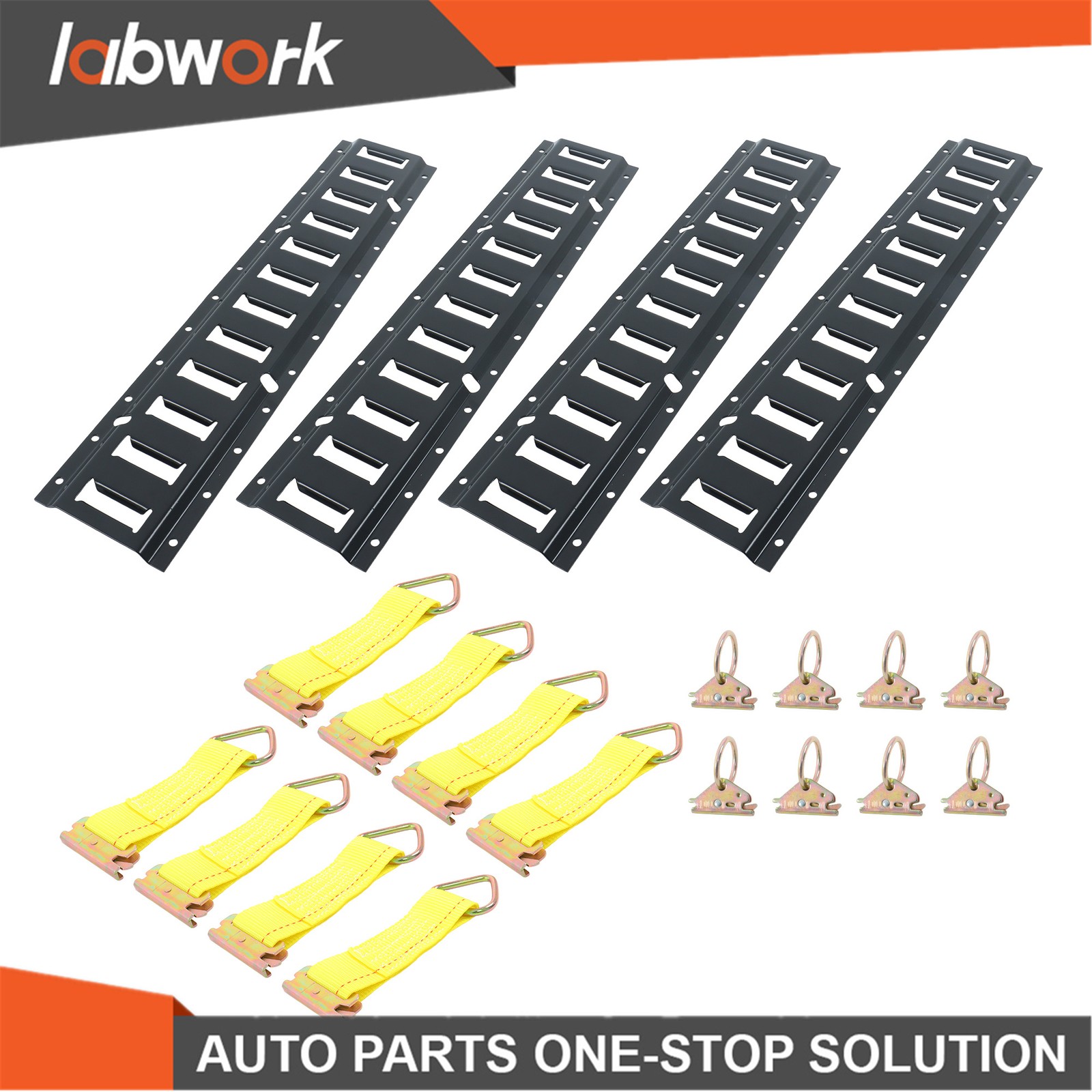 Labwork 4 PK 2' E Track Tie Down Rail Kit 8 Steel O-Ring Anchors 8 Rope Tie Offs