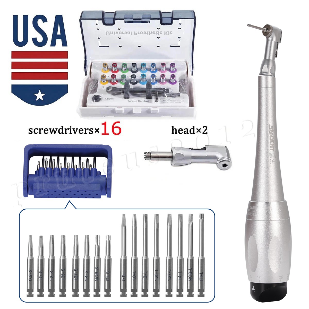 Dental Torque Wrench Universal Implant Kit Wrench Contra Angle &16 Drivers