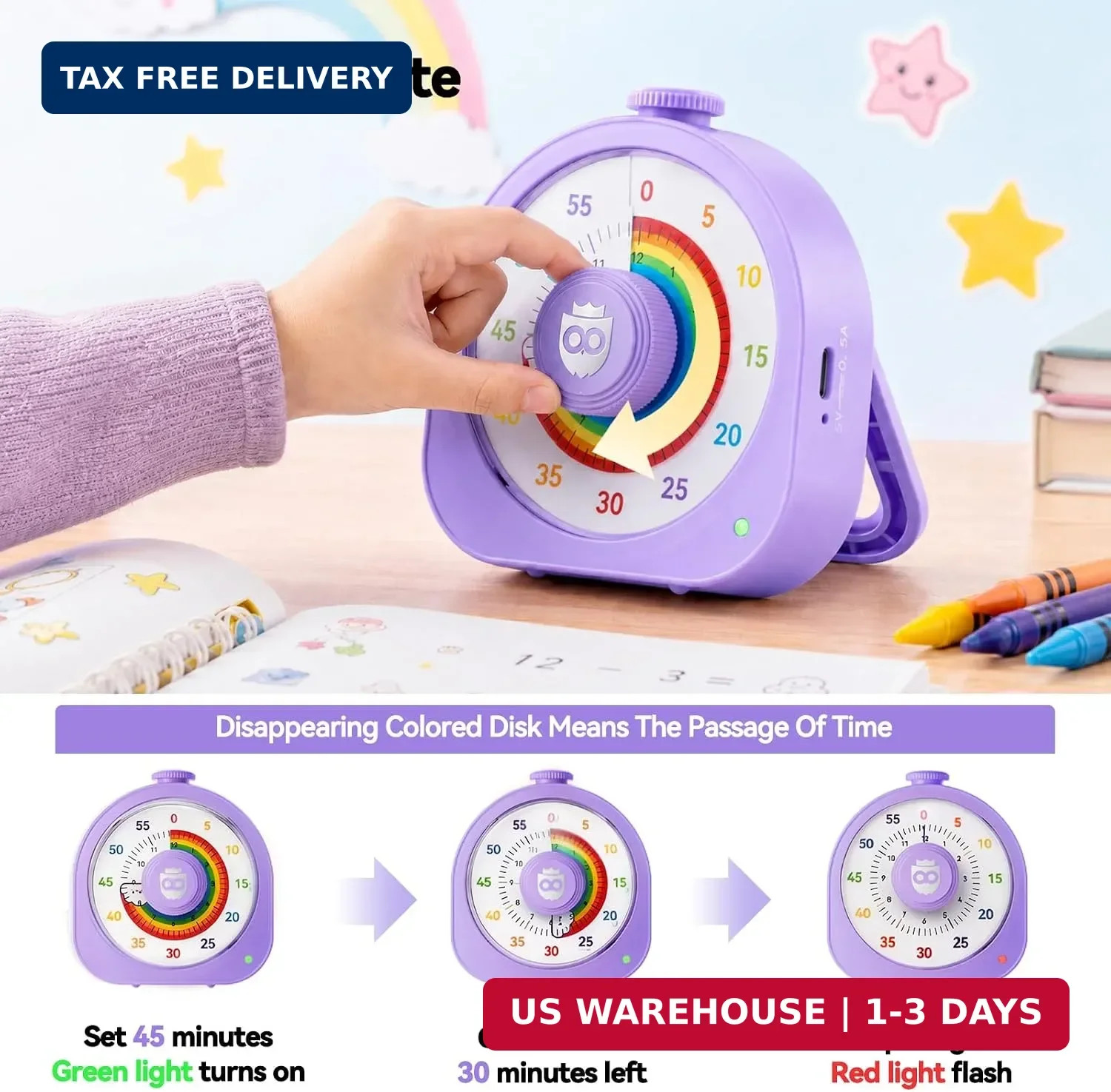 Visual Timer for Kids and Adults 60 Min/12 Hour Rechargeable Countdown Timer wit