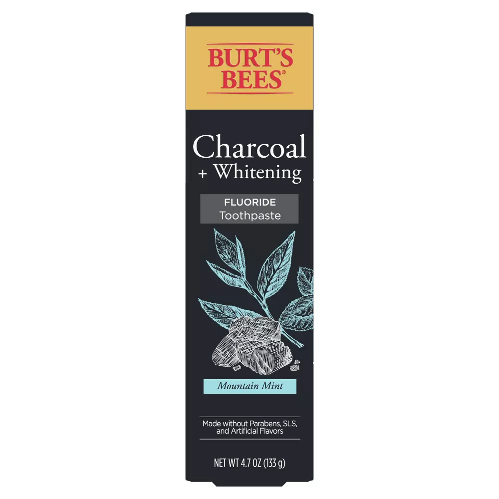 Burt's Bees Fluoride Toothpaste Charcoal + Whitening Mountain Mint 4.7 Ounce