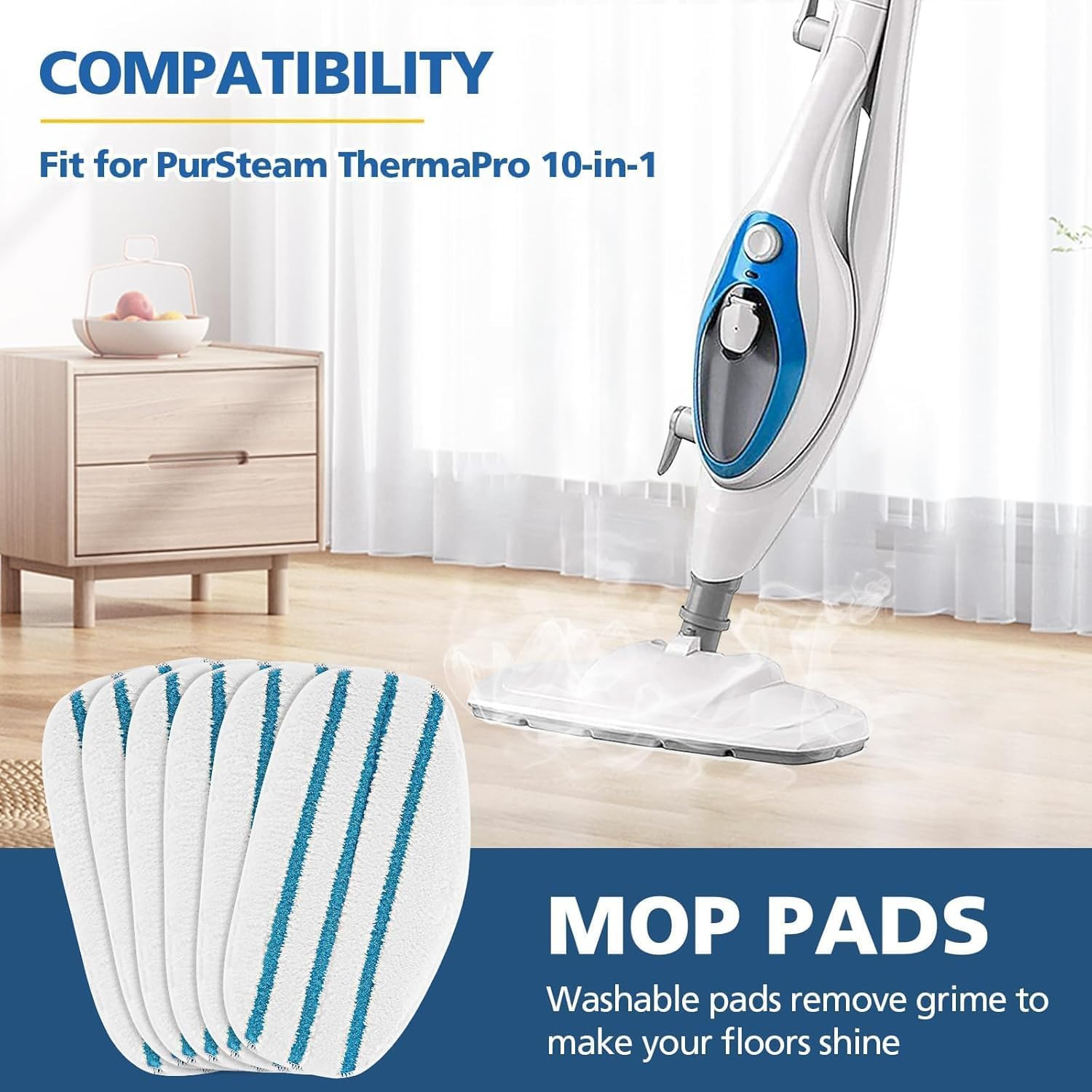 6 Pack Replacement Steam Mop Pads Compatible with 10-In-1 Models