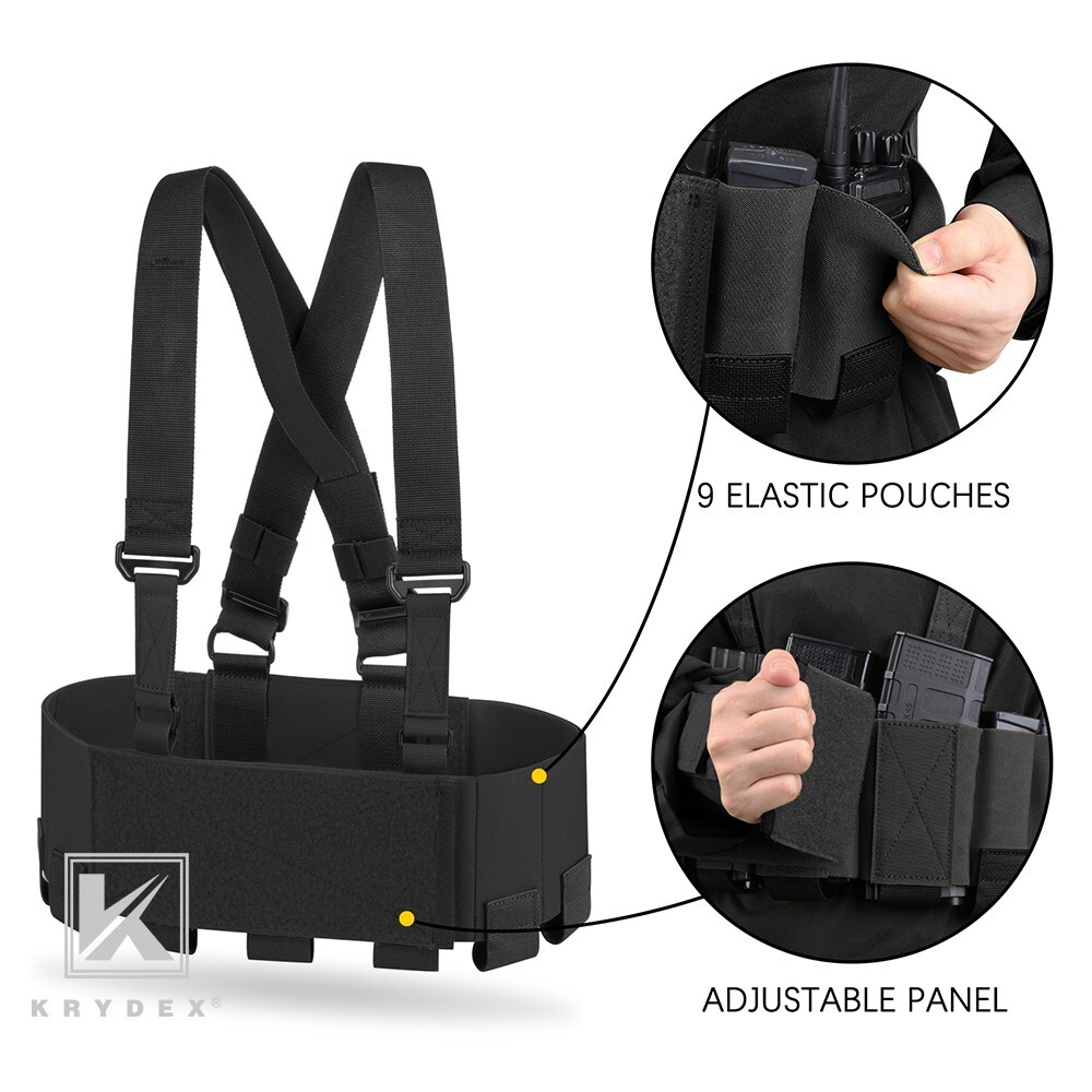 KRYDEX Concealed Carry Low-Vis 5.56 Ready Chest Rig Elastic Cummerbund Black