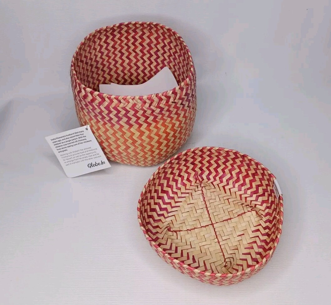 Globe In Handcrafted Woven Palm Leaf Basket With Lid