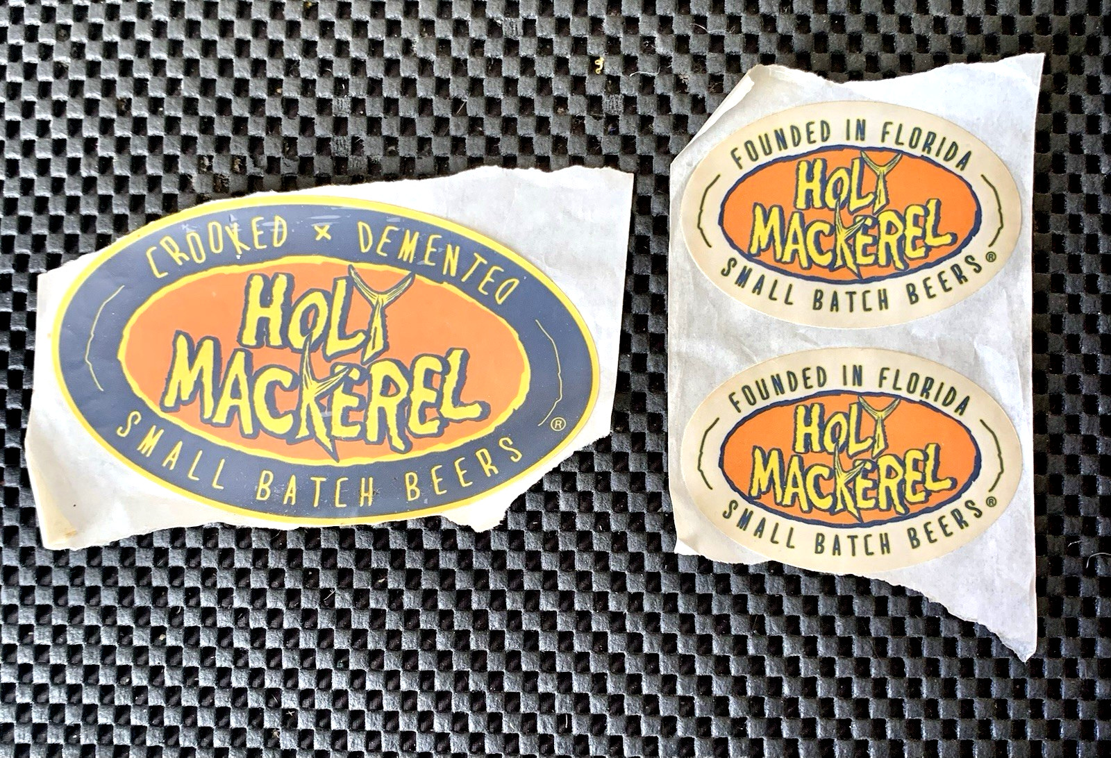 LOT OF 3 HOLY MACKEREL CRAFT BEER STICKERS BREWERY CLOSED 5" X 3" & 3" X 2" NOS