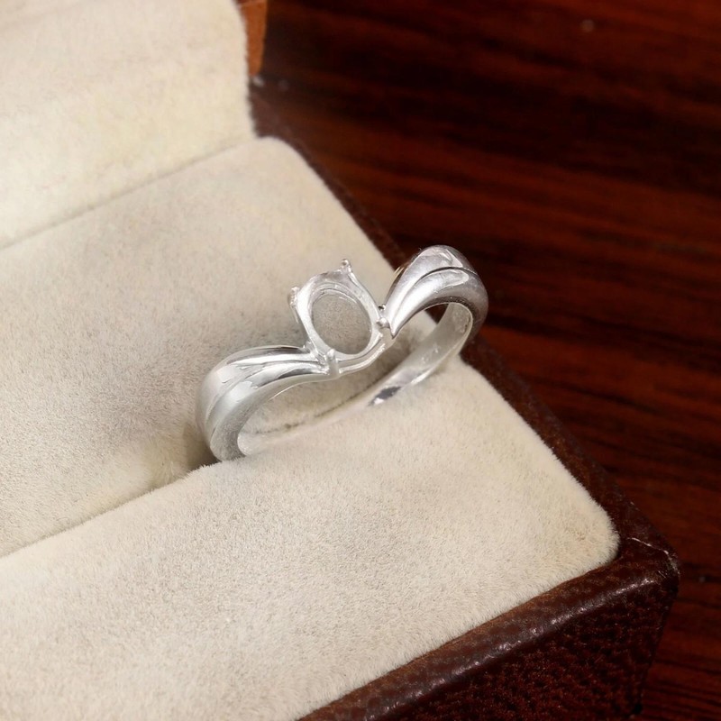 7x5mm Oval Shape Semi Mount Ring 925 Sterling Silver Solitaire Stackable Ring