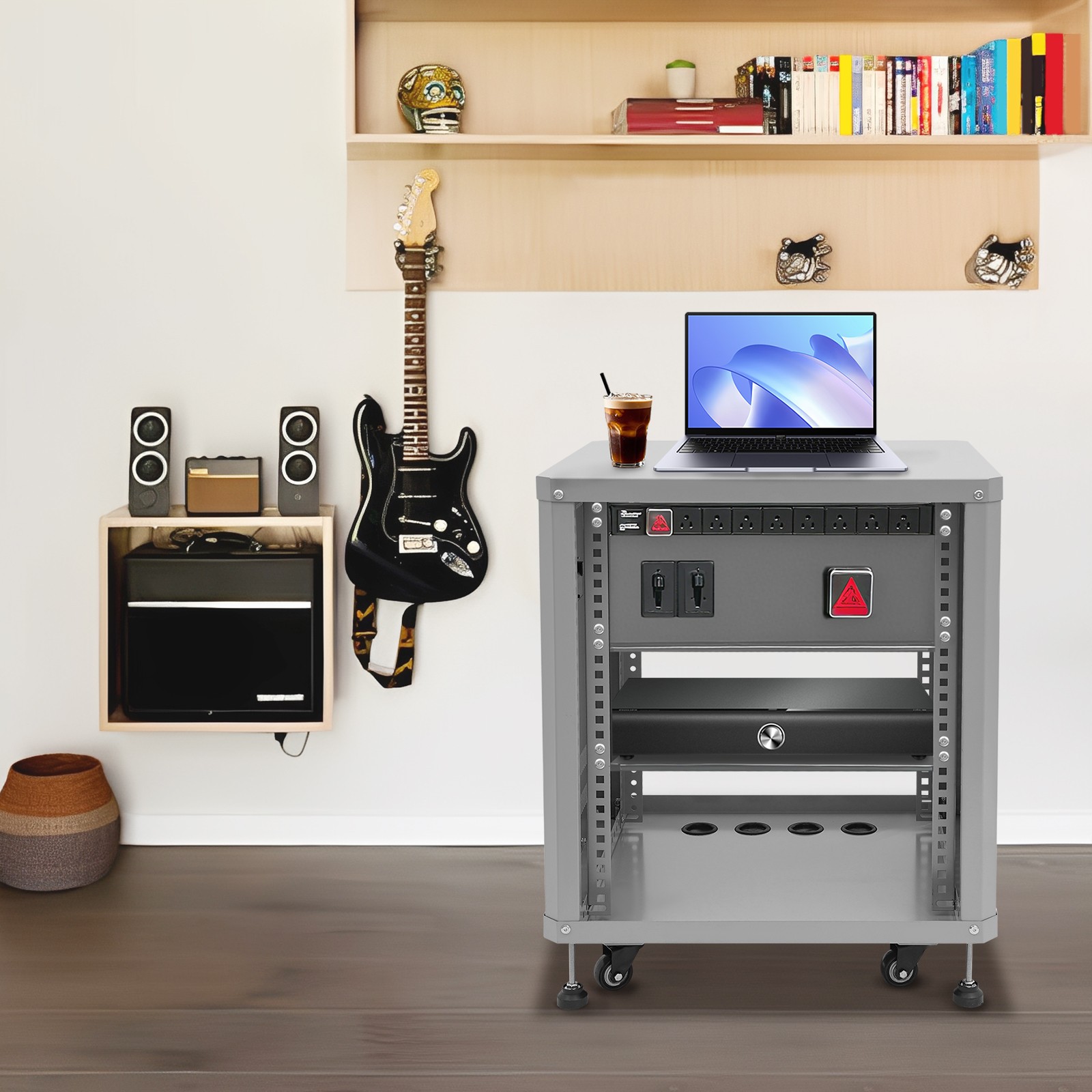 12U Network&Stereo Rack, Rolling Server Rack Open Cabinet with Caster Wheels