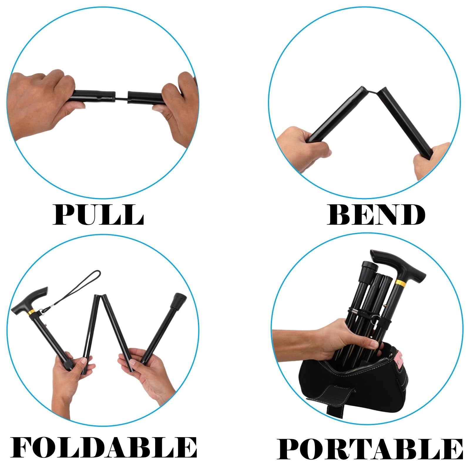 5-Level Foldable Walking Cane Adjustable Weight Collapsible Cane for Seniors