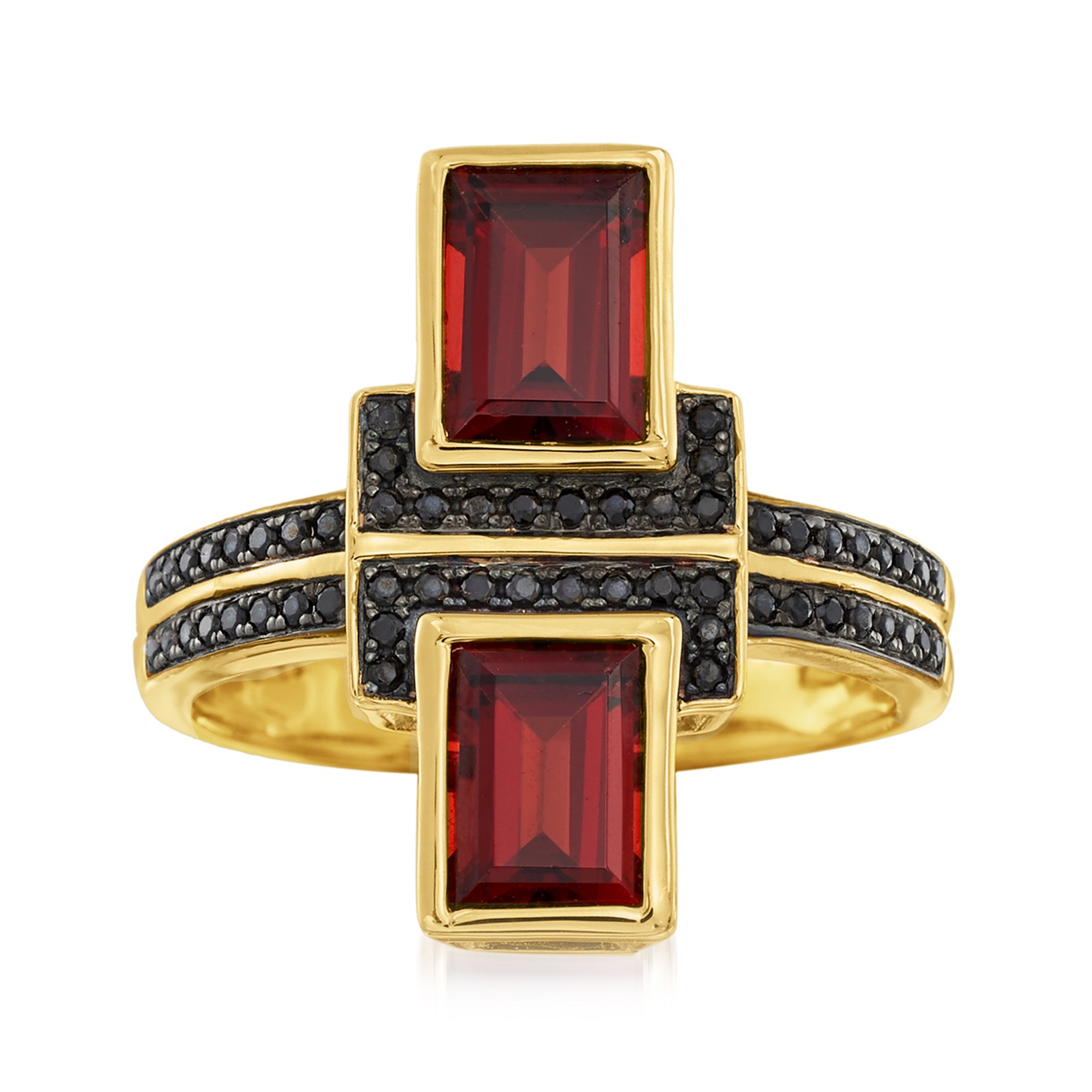 Ross-Simons Garn & Blck Spinel Rng in 18k Gold Plate