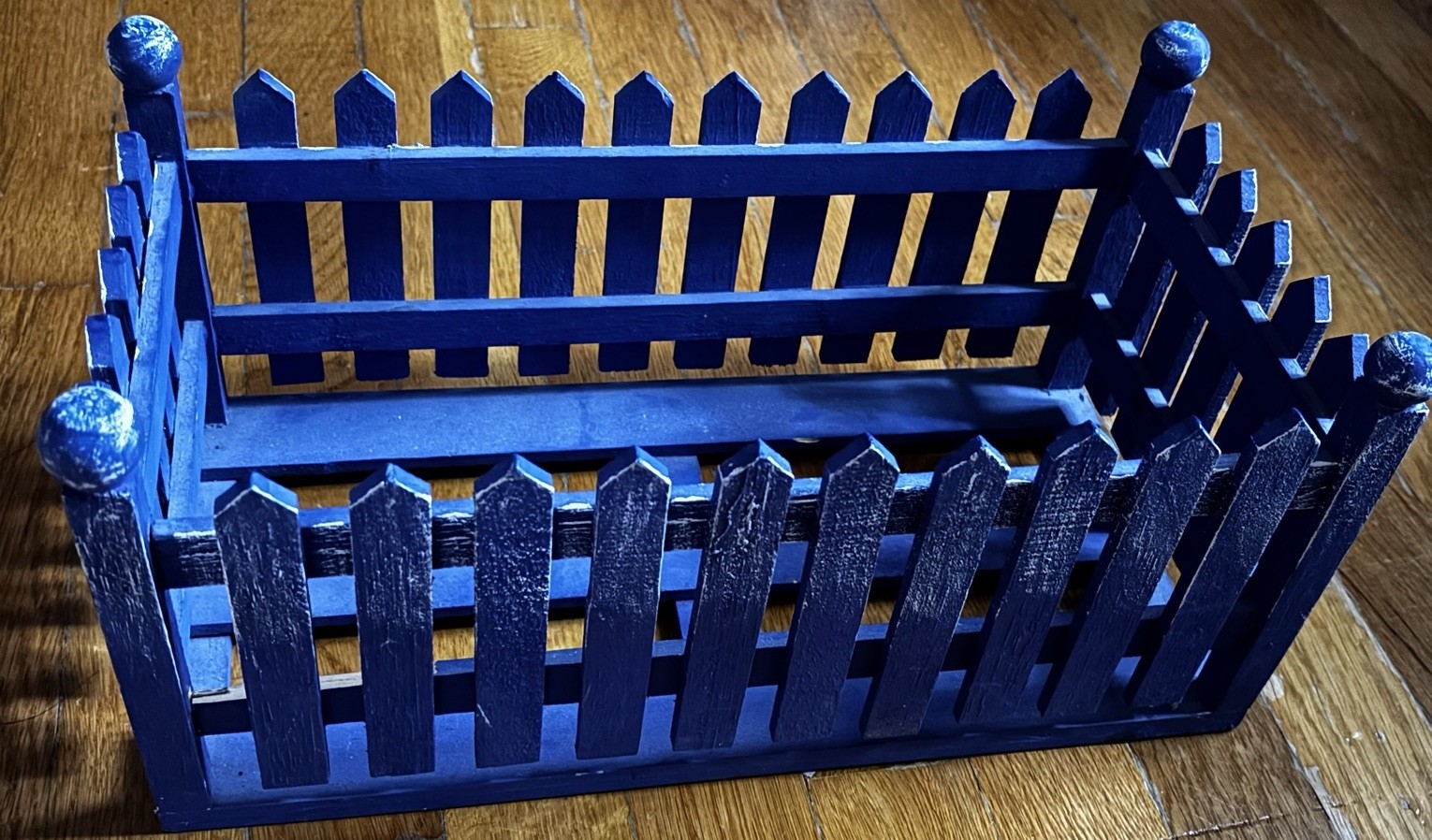 Handmade Blue Picket Fence Wooden Planter Box Slatted Base Distressed Cottage
