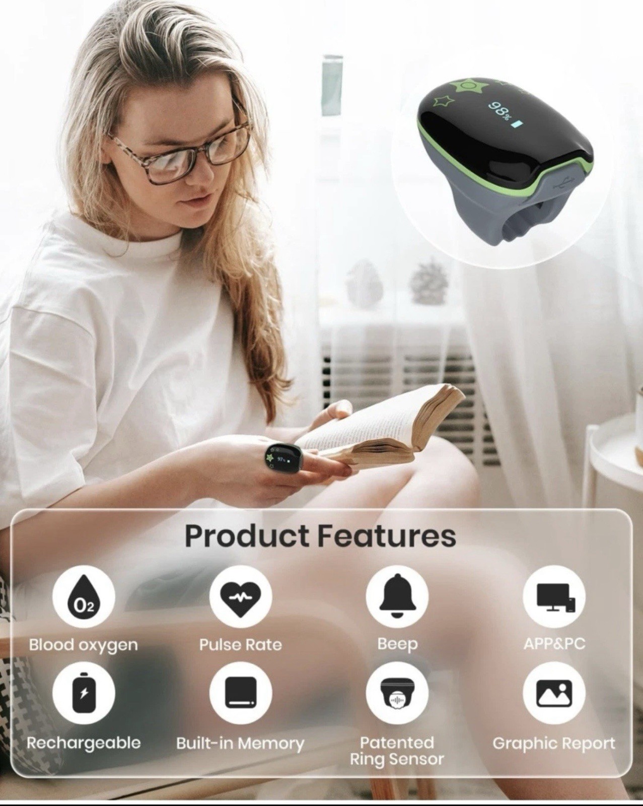 Pulse Oximeter for kids Tracking SpO2 and Pulse Rate with Free APP