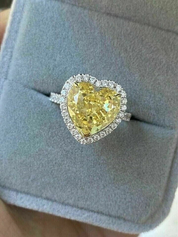 3 Ct Heart Cut Lab-Created Canary Diamond Engagement Ring 14k White Gold Finish
