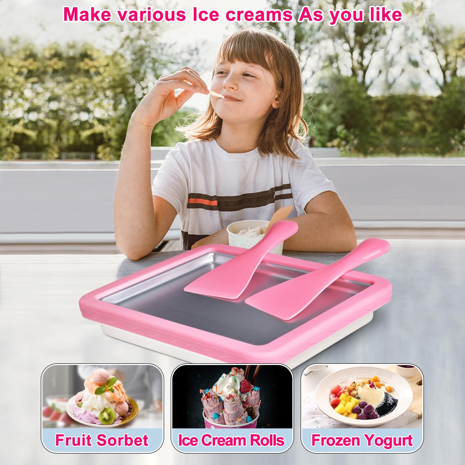 ROEDEER Rolled Ice Cream Maker, Roll Maker Pink&White, Pink&White