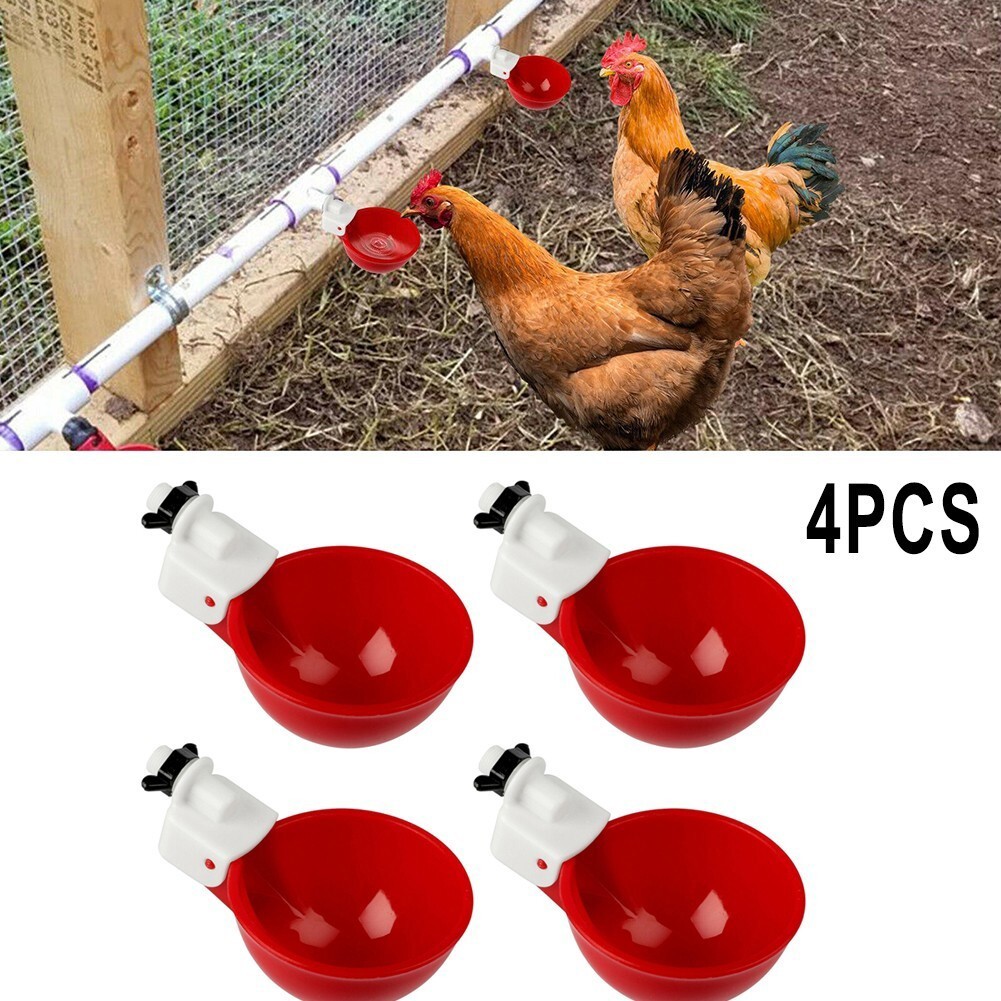 4PCS Automatic Water Cups Poultry Drinker Waterer Chicken Duck Quail Drinking