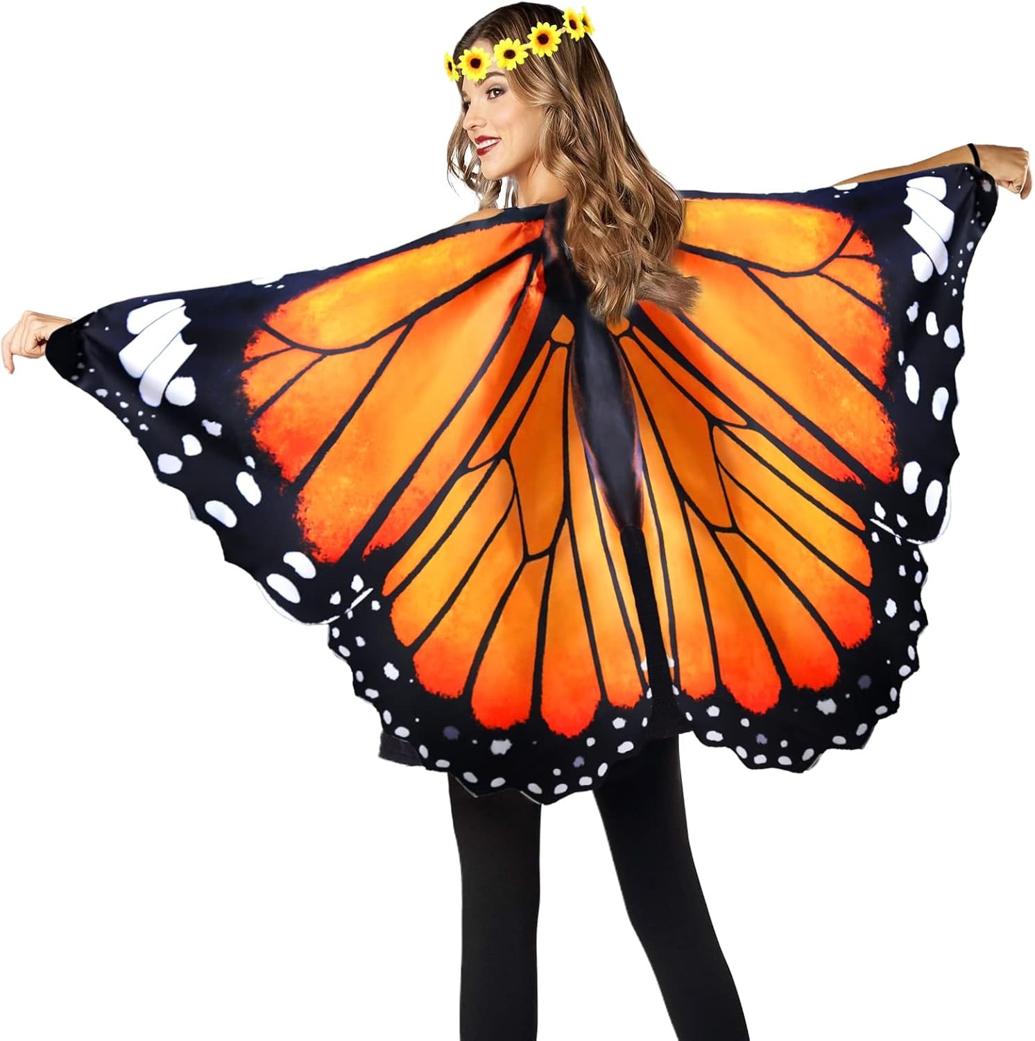 Monarch Adult-Butterfly-Wings-Costume for Women Halloween Orange Black