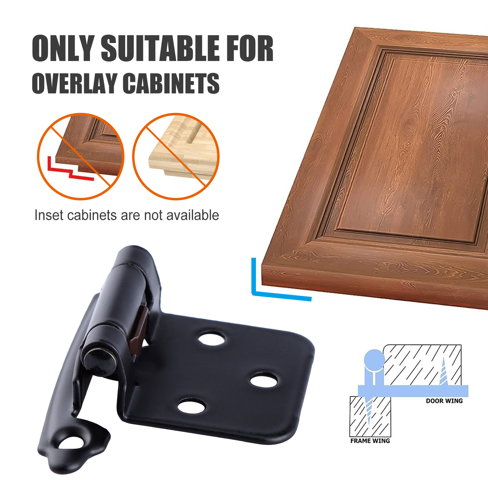 Self Closing Cabinet Hinges Satin Nickel, 100 Pcs - Variable Overlay Flush