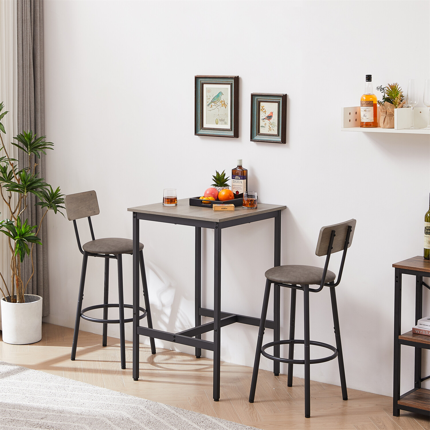 3/5 Piece Bar Table Set Counter Height Kitchen Dining Pub Table with Bar Stools