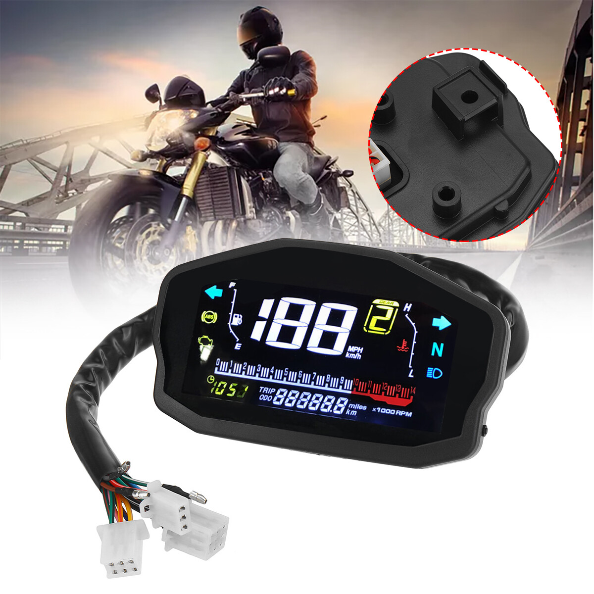 Universal LCD Digital Motorcycles Speedometer Daily Odometer Tachometer