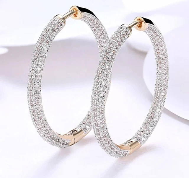3.30Ct Round Lab Created Diamond Huggie Hoop Earrings 14K Two Tone Gold Plated