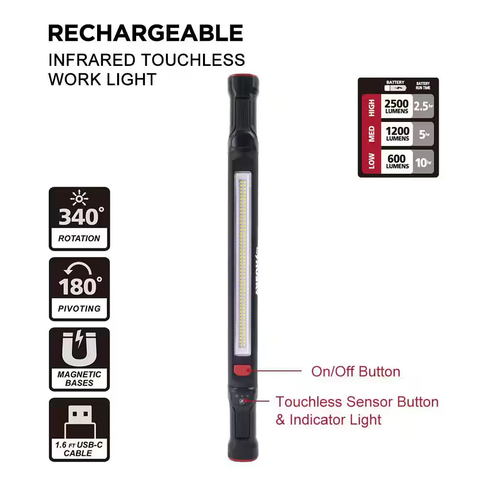 Husky LED Work Light Rechargeable 2500 Lumen Touchless Infrared Magnetic