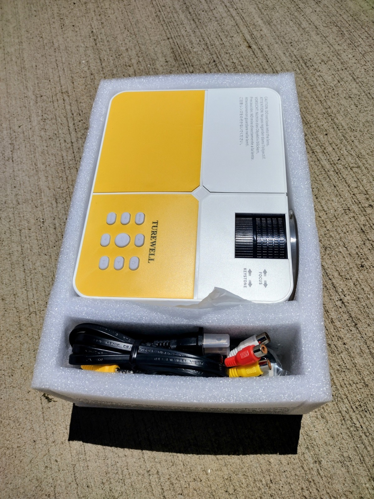 TUREWELL Desktop Projector Yellow/White with AV RCA Cable & Power Cord