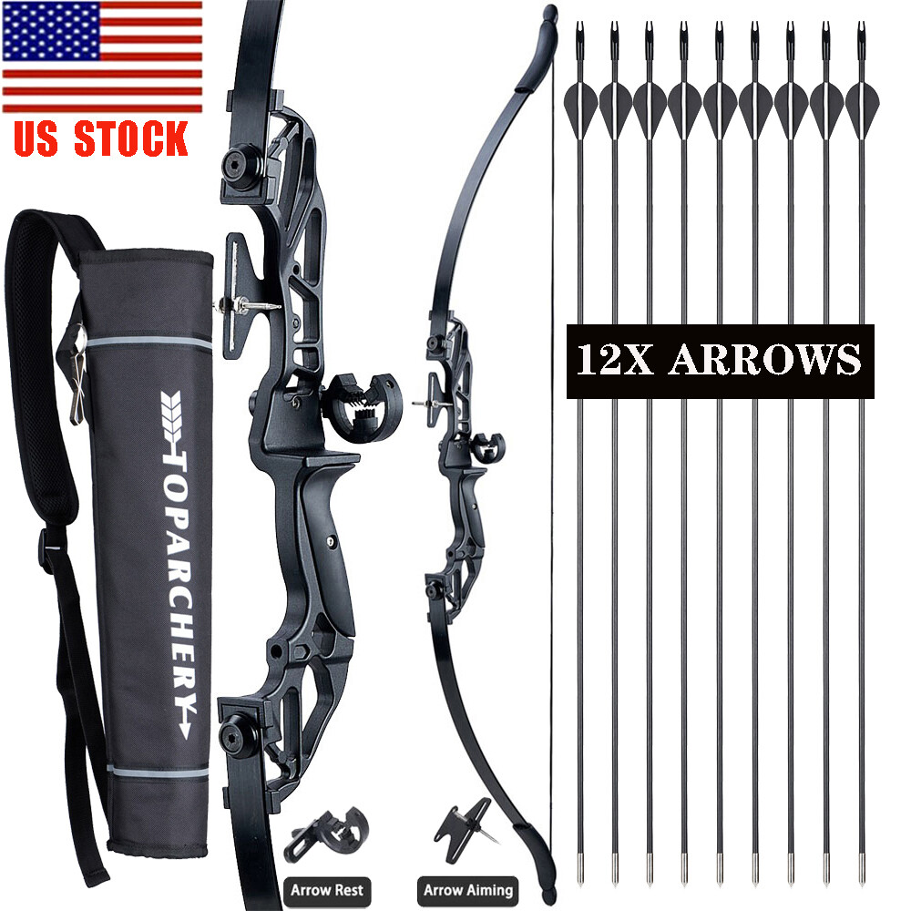 53" Archery Takedown Recurve Bow /12X Arrows/Quiver for Beginner Hunting Target